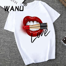 Load image into Gallery viewer, 2019 Women Tops Red Mouth Lip Love Print T Shirts Base O-Neck Short Sleeve Women Tshirt All-match White Tee Funny girls Shirt
