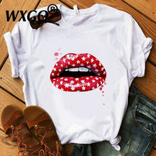 Load image into Gallery viewer, 2019 Women Tops Red Mouth Lip Love Print T Shirts Base O-Neck Short Sleeve Women Tshirt All-match White Tee Funny girls Shirt
