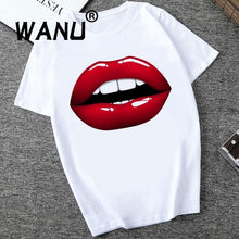 Load image into Gallery viewer, 2019 Women Tops Red Mouth Lip Love Print T Shirts Base O-Neck Short Sleeve Women Tshirt All-match White Tee Funny girls Shirt
