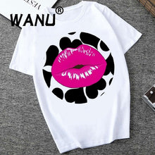 Load image into Gallery viewer, 2019 Women Tops Red Mouth Lip Love Print T Shirts Base O-Neck Short Sleeve Women Tshirt All-match White Tee Funny girls Shirt
