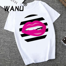 Load image into Gallery viewer, 2019 Women Tops Red Mouth Lip Love Print T Shirts Base O-Neck Short Sleeve Women Tshirt All-match White Tee Funny girls Shirt
